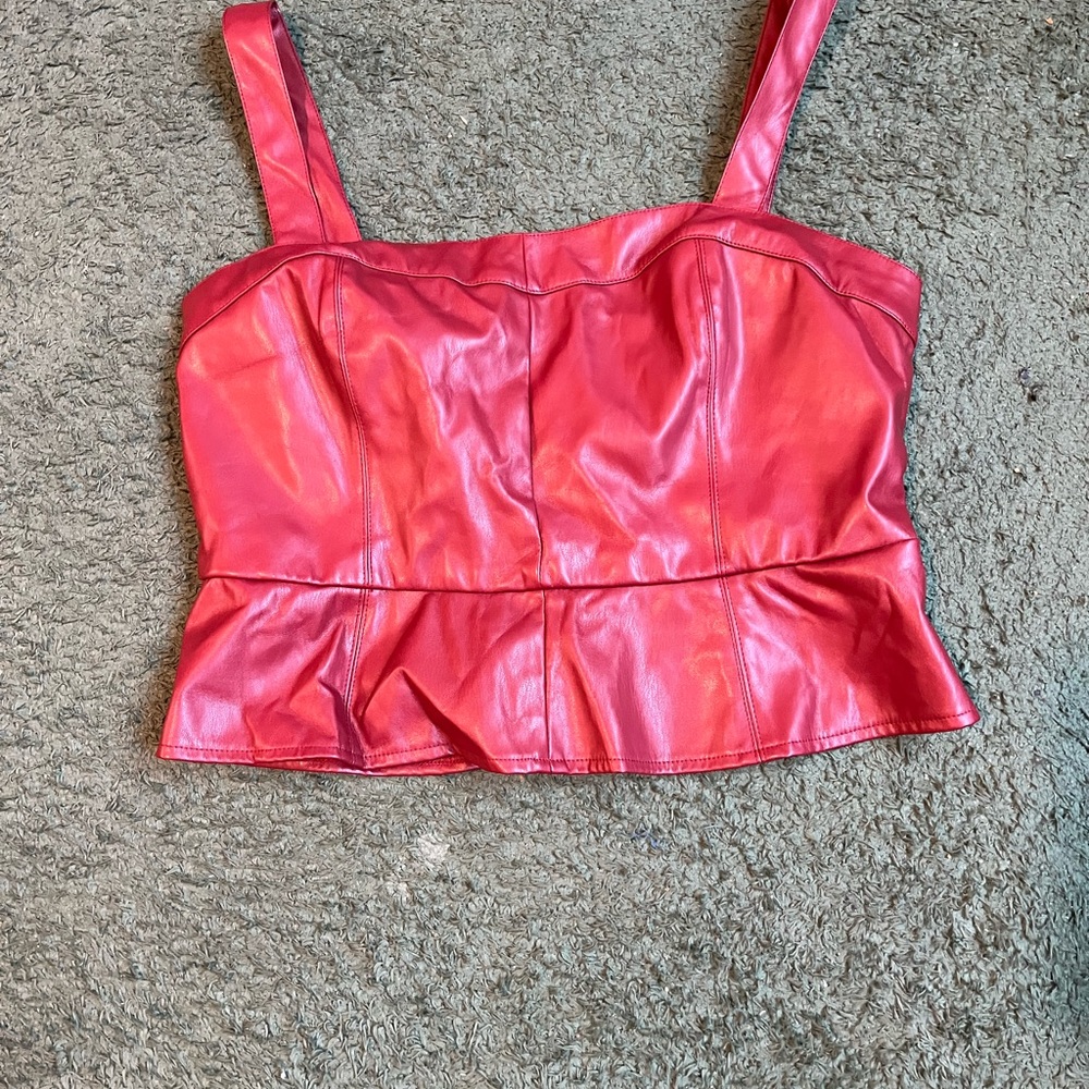 Corset Red Faux Leather Women's Top